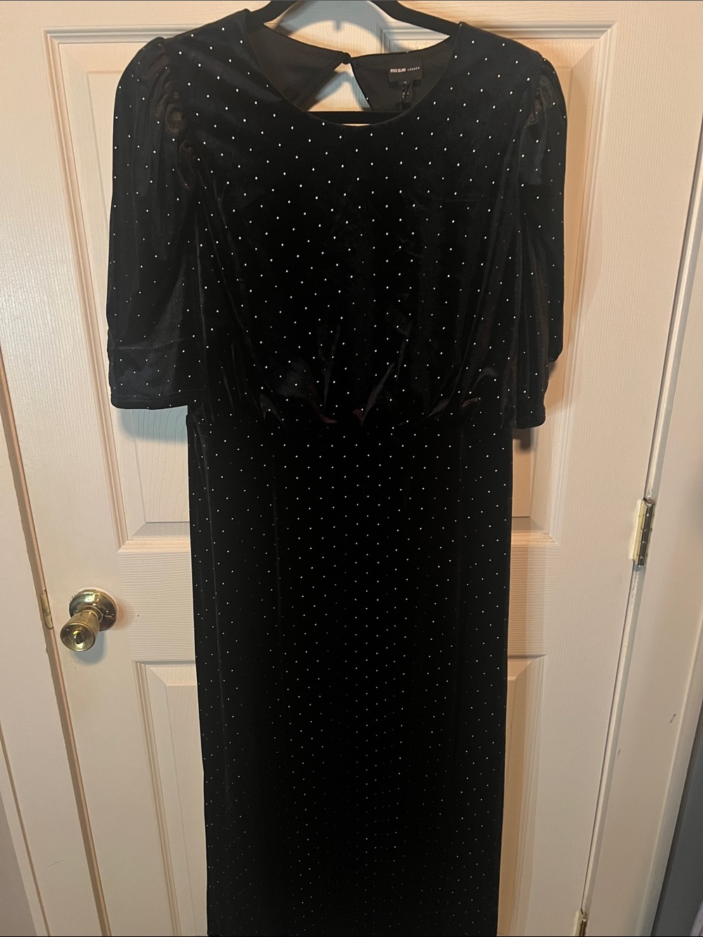 River Island Black Velvet Maxi Dress with Rhinestone Dot Detail